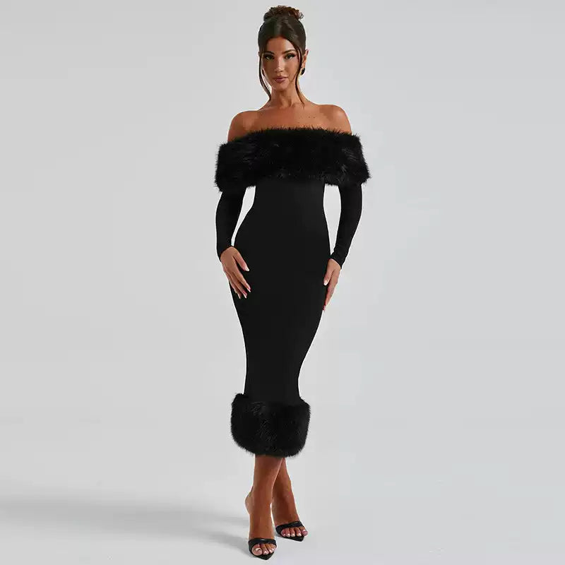 Elegantes Kleid mit Fell